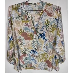 Spartina 449 Cora 100% Silk Blouse Top Tropical Coral Starfish Sand Dollar XXL